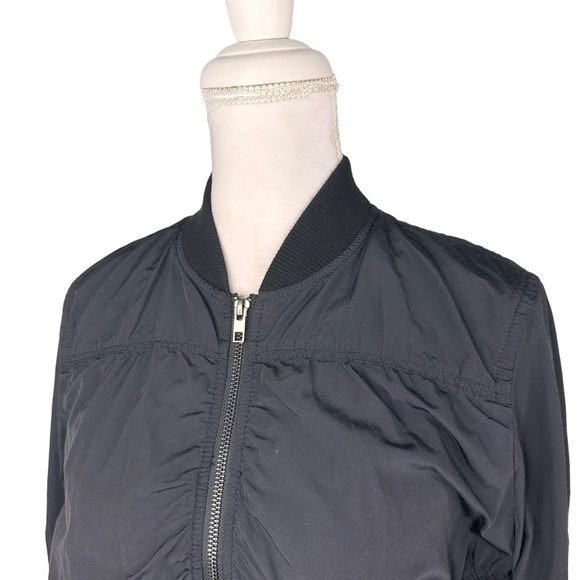 Vince black ruched bomber jacket pockets ribbed neck cuffs small - Picture 5 of 16